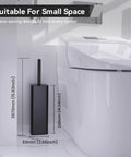 Dual Head Toilet Brush With Covered Holder For No Mess Bathroom Organization And Deep Cleaning, Stainless Steel 304 Durable Handle, Black finish next to toilet
