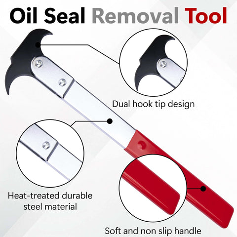 Seal Puller Tool with dual hook, heat-treated steel, and soft handle for oil seal removal. Universal Wheel Seal Twister Puller.