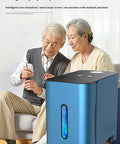 Elderly couple using dual user hydrogen inhalation machine with 99 99 percent high purity H2 PEM technology low noise water generator