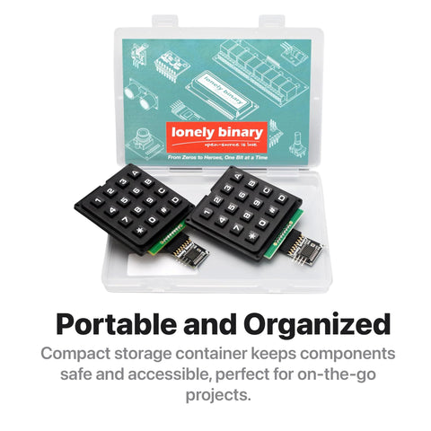 Dual I2C Enabled Heavy Duty 4x4 Matrix Keypads With I2C Bus Adapters in a portable container for Arduino ESP32 S3 projects.