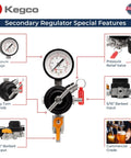 Commercial Grade Secondary Regulator With Single Gauge For Two Kegs, Black Finish, Heavy Duty CO2 Beer Regulator, Kegco