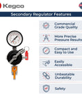 Commercial Grade Secondary Regulator With Single Gauge For Two Kegs, Black Finish, Heavy Duty CO2 Beer Regulator Features by Kegco