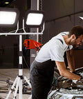 Dual Head 200W LED Work Light With Adjustable Telescoping Tripod Stand, 20000 Lumen And 10000 Lumen Brightness Options in use