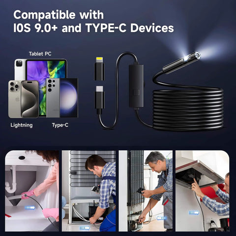 [Dual-Lens] Endoscope Camera with Light, 1920P HD Borescope and phone compatibility overview, IP67 waterproof snake cord in various uses