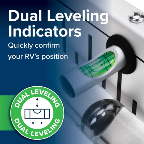 Close-up of AccuLevel RV Leveling System With Dual Front To Back And Side To Side Indicators For Easy Install And Accurate Readouts For Campers And Trailers No Hassle Setup Camco.