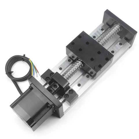 Top view of Dual Linear Rail Guide Ballscrew SFU1605 with Square Linear Rails with NEMA23 Stepper Motor, 100mm Effective Stroke Length for CNC Router Parts X Y Z Linear Stage Actuator (100mm Stroke).