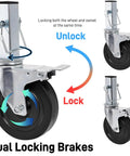 5 Inch Scaffolding Casters Set with dual locking brakes, showing stainless steel and rubber wheel, 440 lbs capacity per caster