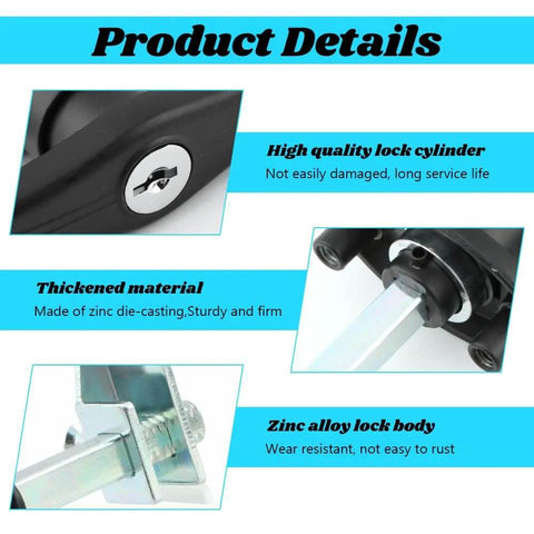Dual locking T-handle kit for truck caps, left and right, showing lock cylinder, zinc alloy body, and thickened material