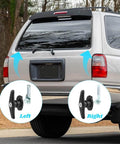 Dual locking T-handle kit for truck caps, left and right, on silver SUV rear door, shows secure camper shell access.