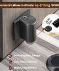 Close-up of Heavy Duty Magnetic Door Wedge Stopper Kit With Double Magnet Design No Drill Easy Install on wooden floor