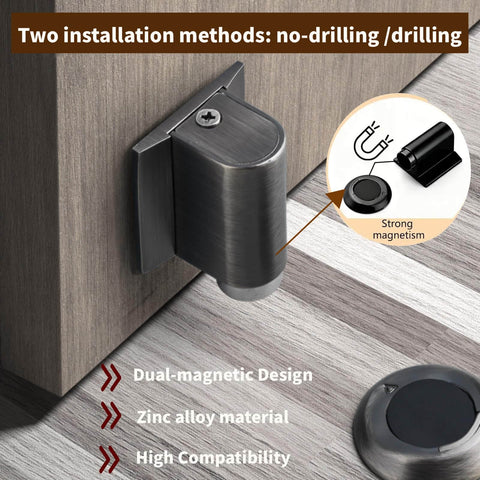 Close-up of Heavy Duty Magnetic Door Wedge Stopper Kit With Double Magnet Design No Drill Easy Install on wooden floor