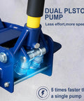 Close-up of Heavy Duty 3 Ton Floor Jack With Low Profile Design showing hydraulic dual plston pump with yellow foam handle.
