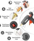 Heavy Duty Dual Power Hot Glue Gun With 60W And 100W Settings, Fast Preheat, copper nozzle, safety stand, ergonomic design