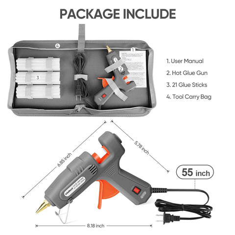 Heavy Duty Dual Power Hot Glue Gun With 60W And 100W Settings, 21 Glue Sticks, Robust Storage Case, Components Displayed