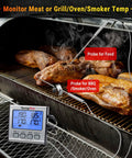 Dual Probe Digital Cooking Meat Thermometer Large LCD Backlight monitoring BBQ chicken in a smoker, Silver