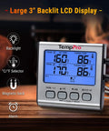 Dual Probe Digital Cooking Meat Thermometer Large LCD Backlight Food Grill Thermometer with Timer Mode for Smoker Kitchen Oven BBQ, Silver