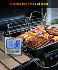 Dual Probe Digital Cooking Meat Thermometer Large LCD Backlight Food Grill Thermometer with Timer Mode for Smoker Kitchen Oven BBQ, Silver