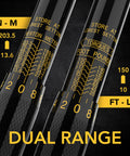 Click Torque Wrench, Half Inch Drive, 10 To 150 Foot Pounds And 13.6 To 203.5 Newton Meters, Pre Calibrated To Four Percent Accuracy, scale view