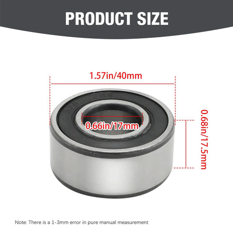 Dual-Seal Angular Contact Ball Bearing 3203 2RS Chrome Steel showing measurements in product size guide