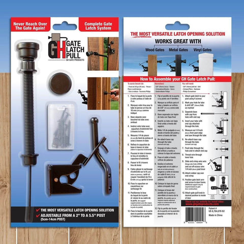 Gate Latch Complete Outdoor gate Latch for Wooden Gates operates from/on Both Sides of Fence packaging and instructions.