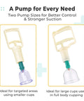 Two manual suction pumps for cupping therapy, small and medium sizes, ideal for B1-B7 and U4-U5 cups, easy grip, strong suction