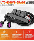 Dual Speed Electric Fan Control Wiring Harness Kit With Relay For GM Trucks And SUVs 1999 To 2007 shown with plugs and relay