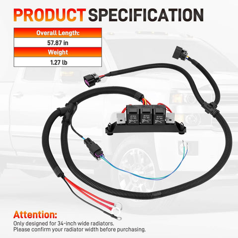 Dual Speed Electric Fan Control Wiring Harness Kit With Relay For GM Trucks And SUVs 1999 To 2007 Retrofit Stand Alone Fan Wire