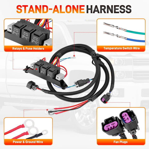 Dual Speed Electric Fan Control Wiring Harness Kit With Relay For GM Trucks And SUVs 1999 To 2007 Retrofit Stand Alone Fan Wire