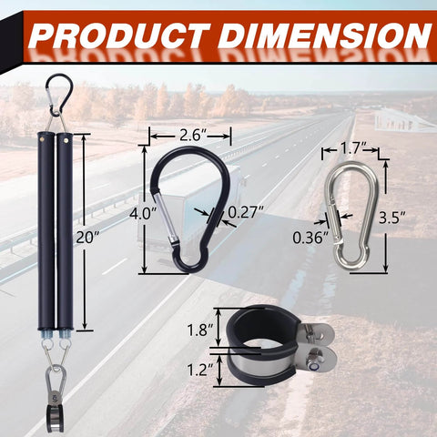 Product dimension of Heavy Duty Dual Tender Spring Kit With Trailer Hose Holder for semi truck air lines in inches.