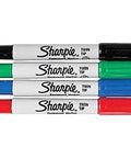 Dual-tip permanent markers in a four-pack deliver precise fine lines and broad strokes in red blue green and black, visible pens.