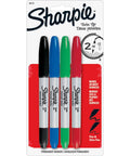 Dual-tip permanent markers in a four-pack deliver precise fine lines and broad strokes in red blue green and black packaging