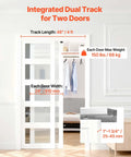 Bypass Sliding Door Hardware Kit For Closet Aluminum Dual Track System installed with labeled dimensions and weights