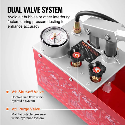 Hydrostatic Test Pump, Max 25 bar/362 PSI, Dual Valve Hydraulic Manual Water Pressure Tester Kit with Gauge 2.8 Gal Water Tank