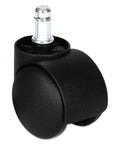Dual Wheel Hooded Casters With Grip Ring Type B Stem One Point Five Inch Hard Nylon Wheels Matte Black Finish Five Per Set Weight Rated One Hundred Lb Per Caster Replacement Castors For Office Chairs And Seating Applications, showing side view.
