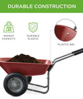 Dual Wheel Home Utility Yard Wheelbarrow Garden Cart with Built In Stand 5 Cubic Foot Capacity 330 lb Load Red for Lawn Gardening Landscaping
