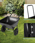 Dual Wheel Wheelbarrow 330 LB Utility Garden Cart with 10 Inch Pneumatic Tires on grass with focus on handle and screw connections.