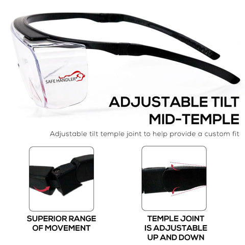 Duarte Premium Over Glasses Safety Eyewear With Anti Fog Lenses ANSI Z87.1 adjustable tilt mid-temple design details