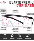 Duarte Premium Over Glasses Safety Eyewear With Anti Fog Lenses ANSI Z87.1, clear polycarbonate lens, full coverage, and adjustable arms