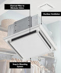Duct Free Ventilation Fan For Odor And Humidity Control White Square Ceiling Or Wall Exhaust Fan With Plastic Grille