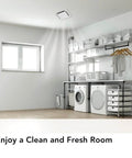 Installed duct free ventilation fan for odor and humidity control white square ceiling or wall exhaust fan in laundry room