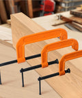 Forward C Clamp Set 3 Piece Heavy Duty Ductile Iron Clamps 3 Inch 4 Inch 6 Inch Kit on wooden surface in workshop