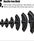 Set of six ductile iron mold dies for heavy duty manual hydraulic pipe bender, different sizes for 22 to 60 mm pipes.