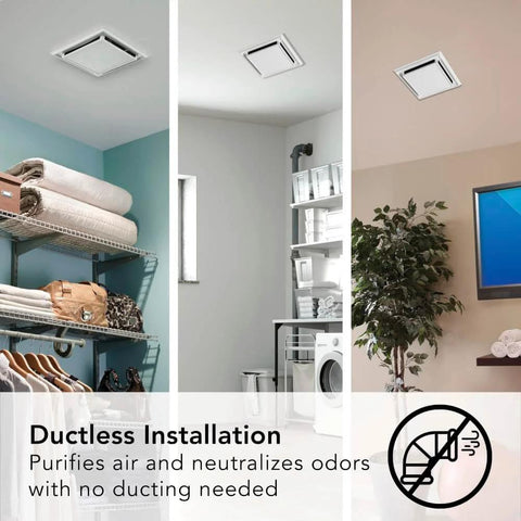 Duct Free Ventilation Fan For Odor And Humidity Control White Square Ceiling Or Wall Exhaust Fan Installed in Various Rooms