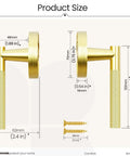 Two Pack Knurled Brushed Gold Dummy Door Handles For Interior Doors with size measurements and installation screws shown