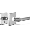 Dummy Lever Door Handles 2 Pack For Closet And French Doors, Slim Square Non Turning, Satin Nickel Finish, Hidden Screws, Side View