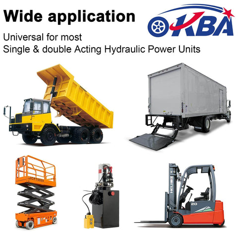 Collage showing trucks and hydraulic equipment highlighting 3 Wire Dump Trailer Remote Control Switch For 12V DC Hydraulic Pump Up Down Control Single Acting Trailer Controller Ideal For Truck Tipper Lift Gate Hoist Easy Install And Time Saving.
