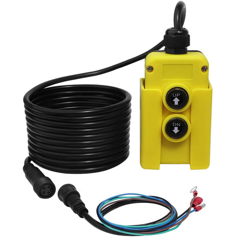 4 Wire Dump Trailer Remote Control Switch For 12V DC Hydraulic Pump Power Unit Up Down Control Double Acting Trailer Controller Easy Install No Solenoid Included Plug And Play Ready, coiled wire, yellow casing, and blue/red connectors