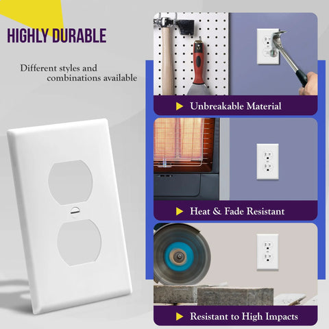 Duplex Wall Plate Kit For Electrical Outlets 1 Gang 4.5 Inches By 2.76 Inches White Unbreakable Polycarbonate showing durability features