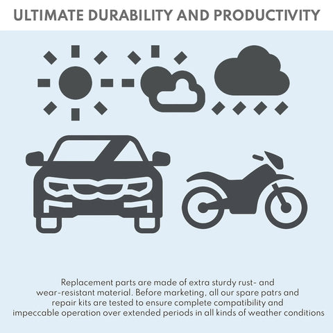 Illustration of car and motorcycle under varied weather icons symbolizing durability for Upper Or Lower Chain Roller 34x24 Mm.
