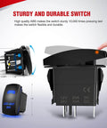 Heavy Duty 12V LED Light Bar Wiring Harness Kit With 12AWG Wire 5 Pin Rocker Switch angle view showing switch dimensions